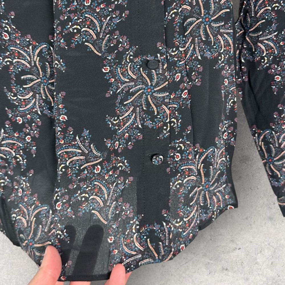 Sezane 100% Silk Printed Long Sleeve Blouse‎ Womens Size 38 French US 6 Top Boho - Picture 10 of 14